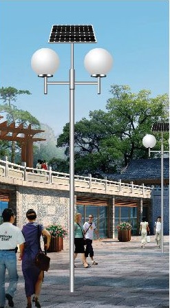 3-4米白色T字臂球形雙燈頭太陽能庭